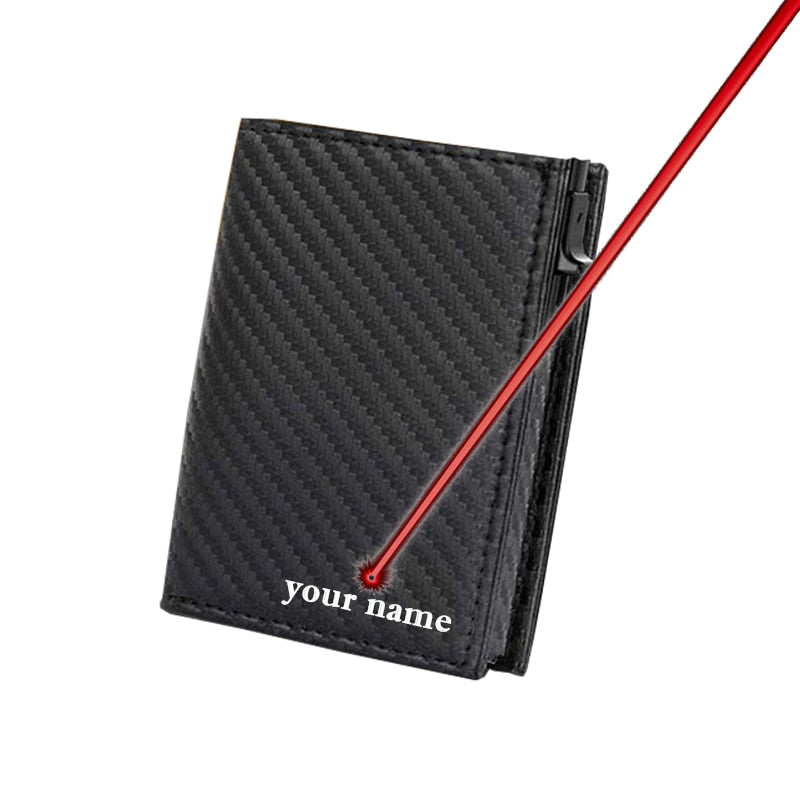 Carbon Fiber Leather Business Metal Aluminum Wallet for Men RFID Blocking  100% Genuine Leather Slim Pop Up Card Holders