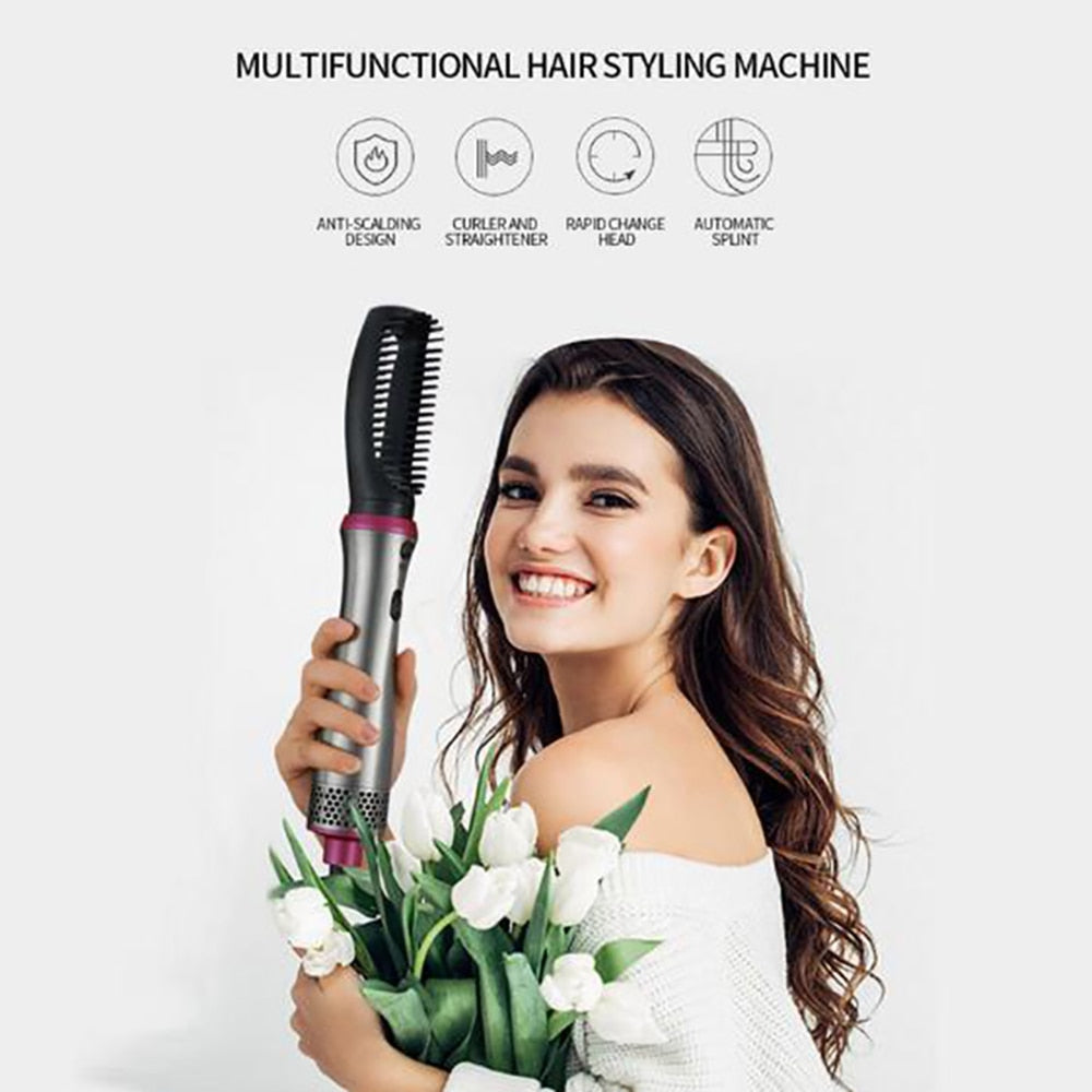 One Step Hot Air Brush 5 in 1 Electric Comb Hair Straightener and Curler Replaceable Ioned Blower Dryer Anti-scald Styling Tolls