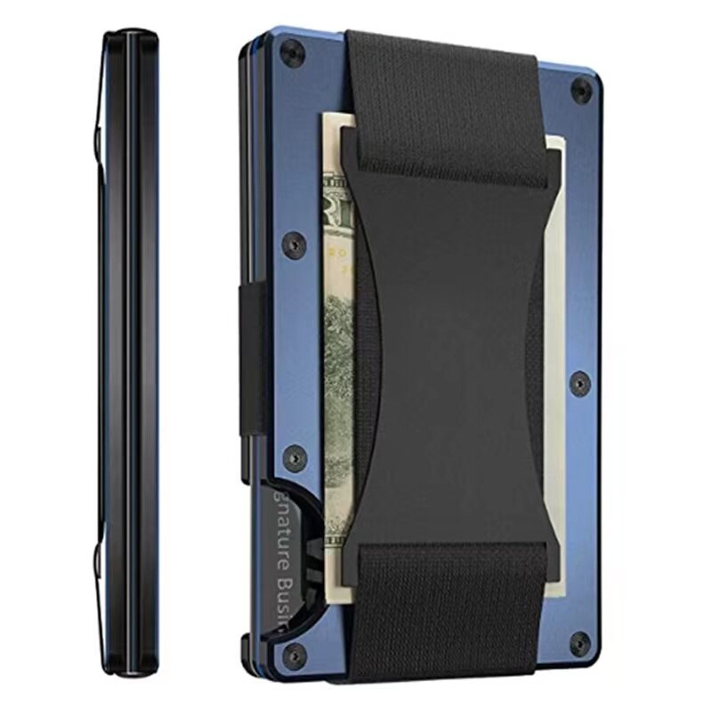 Minimalist Slim Wallet for Men RFID Blocking Credit Card Holder Aluminum Metal Small Wallets Cash Strap Porta Credencial