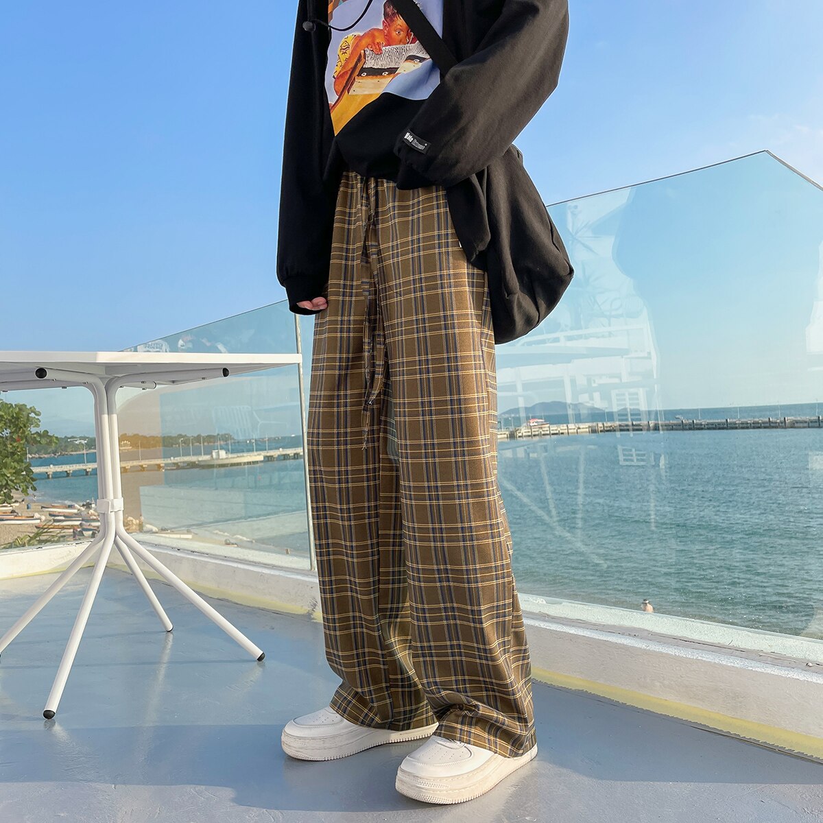 Summer Plaid Pants Men Fashion Loose Hip Hop Casual Trousers Korean Male Mopping Pants All-match Comfortable Joggers Streerwear