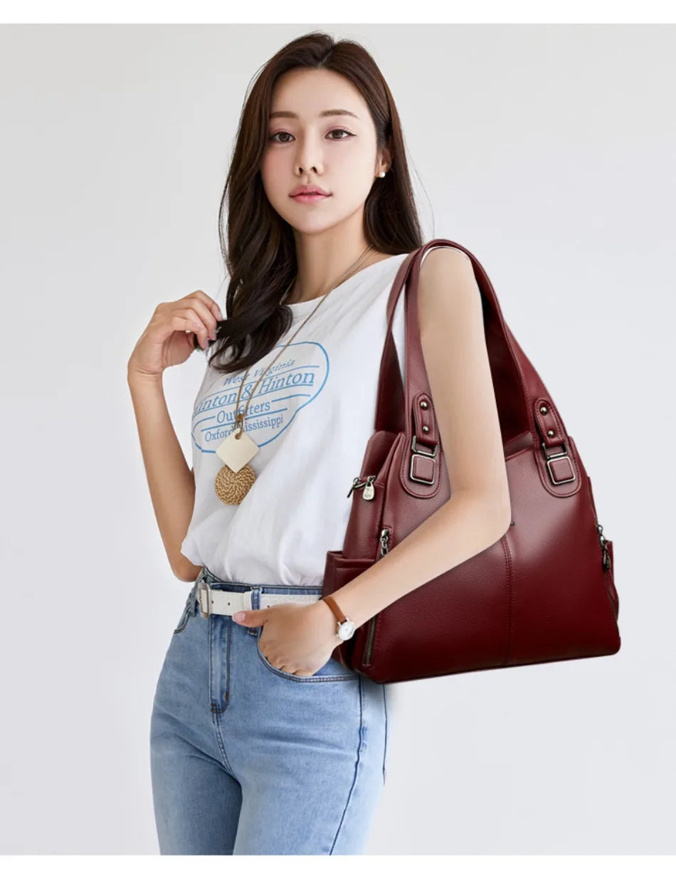 Genuine Soft Leather Handbags for Women Casual Shoulder Tote Bag Luxury Designer Ladies Large Capacity Purse Bags Sac A Main Hot