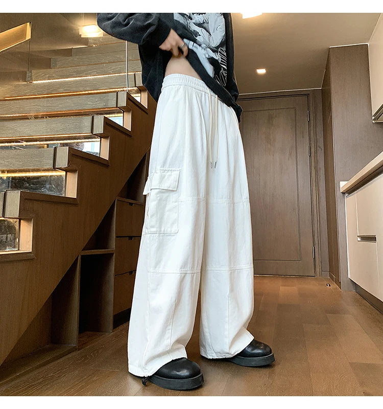 Multi-Pocket Washed Cargo Pants Men Women Y2K Vintage Streetwear Loose Oversized Straight Wide-Leg Jeans Dark Green/Purple