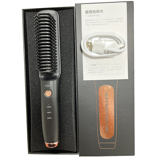 New Wireless Hair Straightener Brush Portable Rechargeable Cordless Beard and Hair Straightening Comb For Women Men Anti-Scald