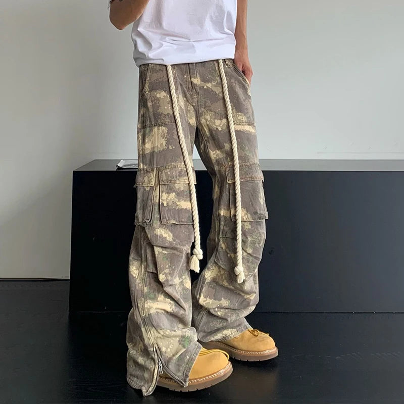 HOUZHOU Camouflage Cargo Pants Men Oversize Camo Trousers Male Loose Casual Vintage Streetwear Hip Hop Safari Style