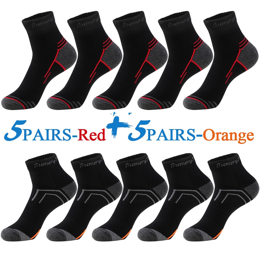 5 Pairs/Lot Mens Running Socks Casual Outdoor Sports Cotton Orange Red Stripes Compression Black 15 Styles Travel Hot Sale 2023