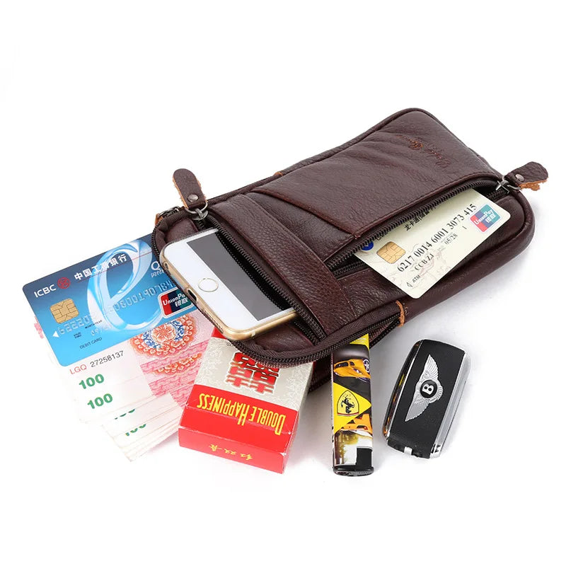 Men's Genuine Leather Waist Packs Bolsas Phone Pouch Bags Men Handbag Bag Small Chest Shoulder Belt Bag Crossbody Leather Bags