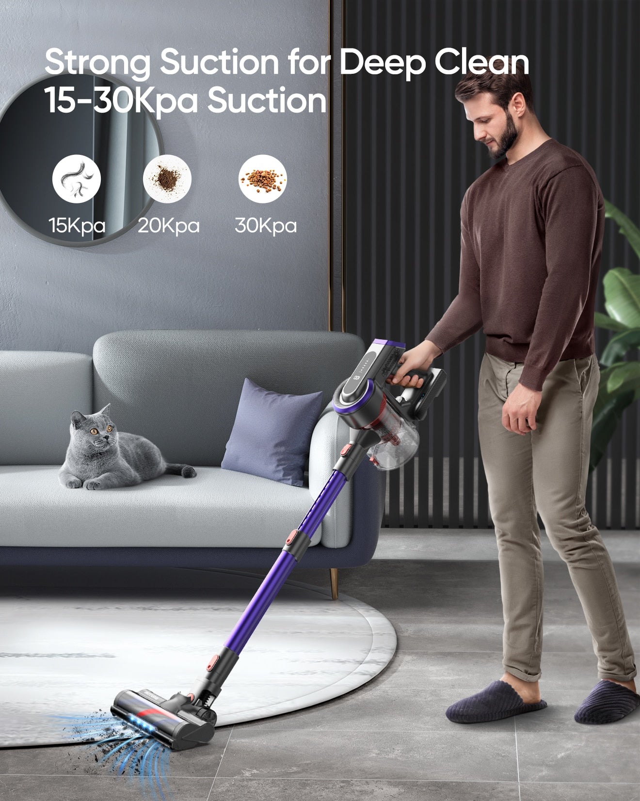 BUTURE 400W 33Kpa Handheld Wireless Cordless Cleaner Vacuum with Touch Display and 1.2L Large Dust Cup for Floor Carpet Car Pet