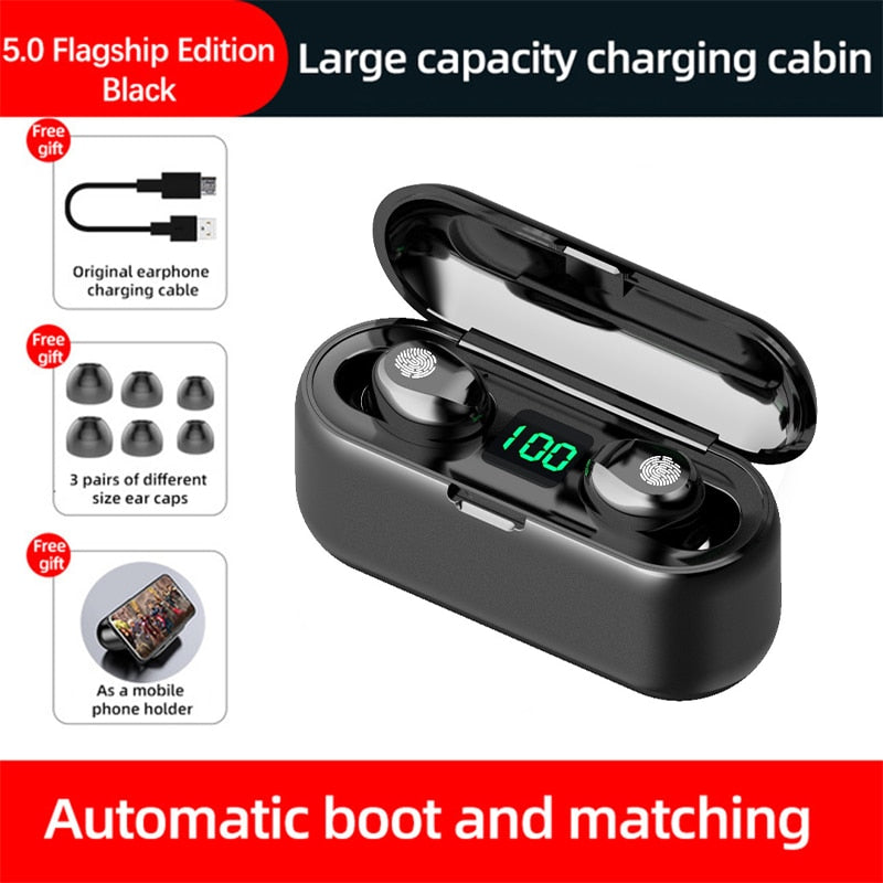 F9 TWS Bluetooth 5.0 Earphones 2000mAh Charging Box Wireless Headphone 9D Stereo Sports In-Ear Earbuds Headset HD Mic For Phone