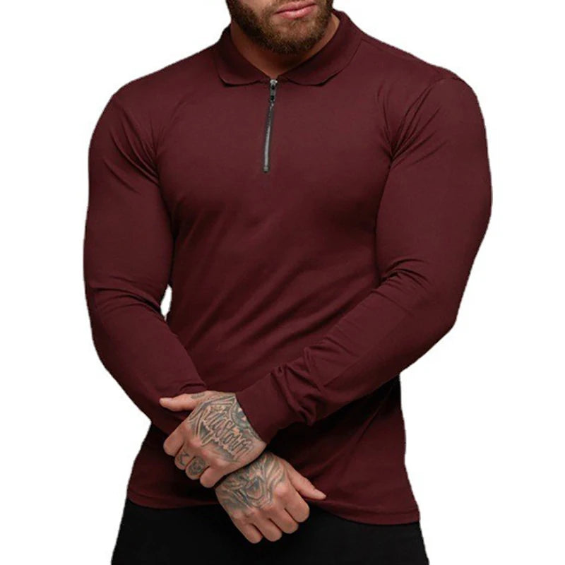 New Fashion Autumn Polo Shirt Mens Stretch Cotton Sports Polos Male Spring Casual Long Sleeve Breathable T Shirt Gym Clothing