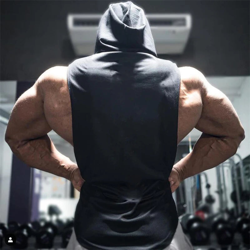 Gym Clothing Mens Bodybuilding Hooded Tank Top Cotton Sleeveless Vest Sweatshirt Fitness Workout Sportswear Tops Male