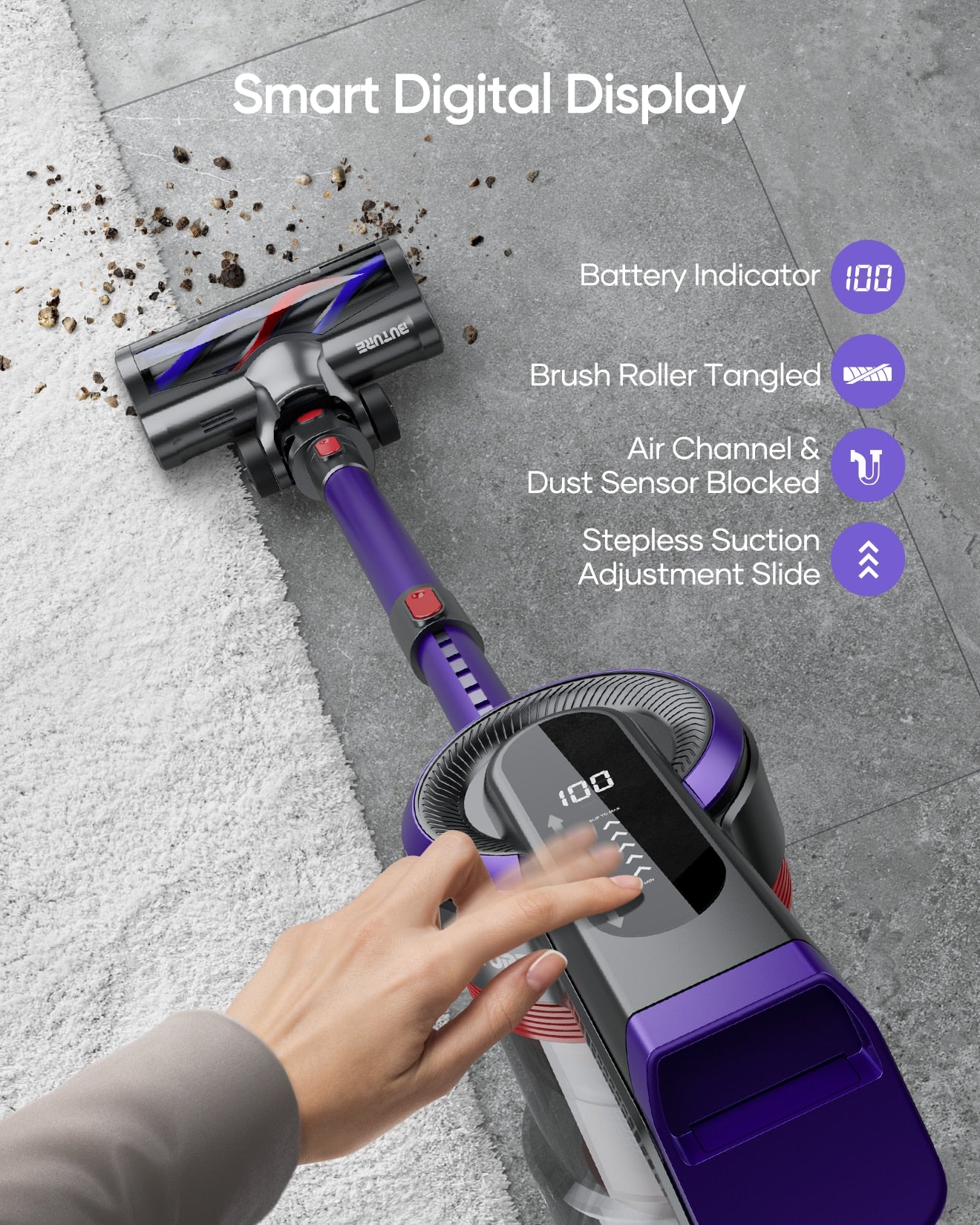 aspiradora 400W 33000Pa Powerful Cordless Vacuum Cleaner Wireless Handheld For Home Appliance with Touch Screen 55 Min Runtime