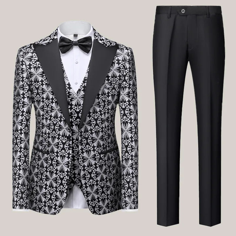 4 Color Men Printed Business Suits/Brand Clothing Groom Wedding Dress/Man Slim Fit Tuxedo Man 3 Piece Set Jackets Vest Trousers