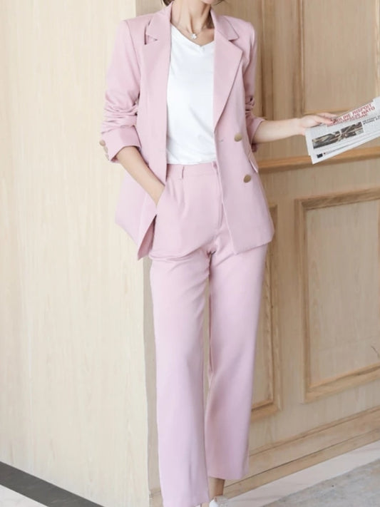 Women's Spring Elegant Blazer Pantsuits Office Vintage Casual Formal Business 2 Piece Set Female Fashion Workwear Trousers Suit