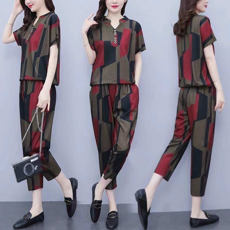 Women's Casual Suit 2023 Spring Summer New Fashion Loose Korean Plus Size Clothing Short Sleeve Tops Harun Pants 2 Two Piece Set