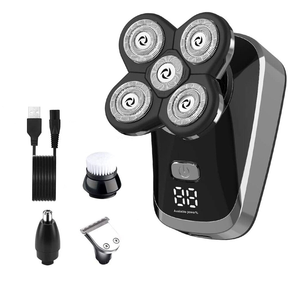 Hair Trimmer Clippers Cordless USB Rechargeable Electric Shaver for Men 6 in 1 Bald Head Rotary Grooming Kit with Beard Razors