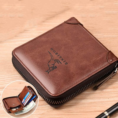 2021 Fashion Men's Coin Purse Wallet RFID Blocking Man Leather Wallet Zipper Business Card Holder ID Money Bag Wallet Male