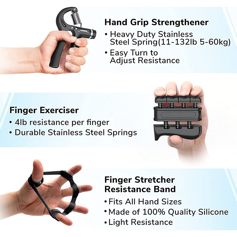 6 Piece Forearm Hand Grip Strengthener Set Finger Wrist Strengthening Training Adjustable Resistance Strength Training Equipment