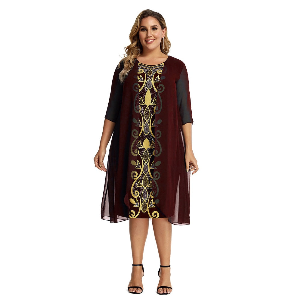 Yitonglian Ladies Vintage Palace Style Casual Tunic Dress for Women Plus Size False Two Piece Spring Summer Vestidos  W110