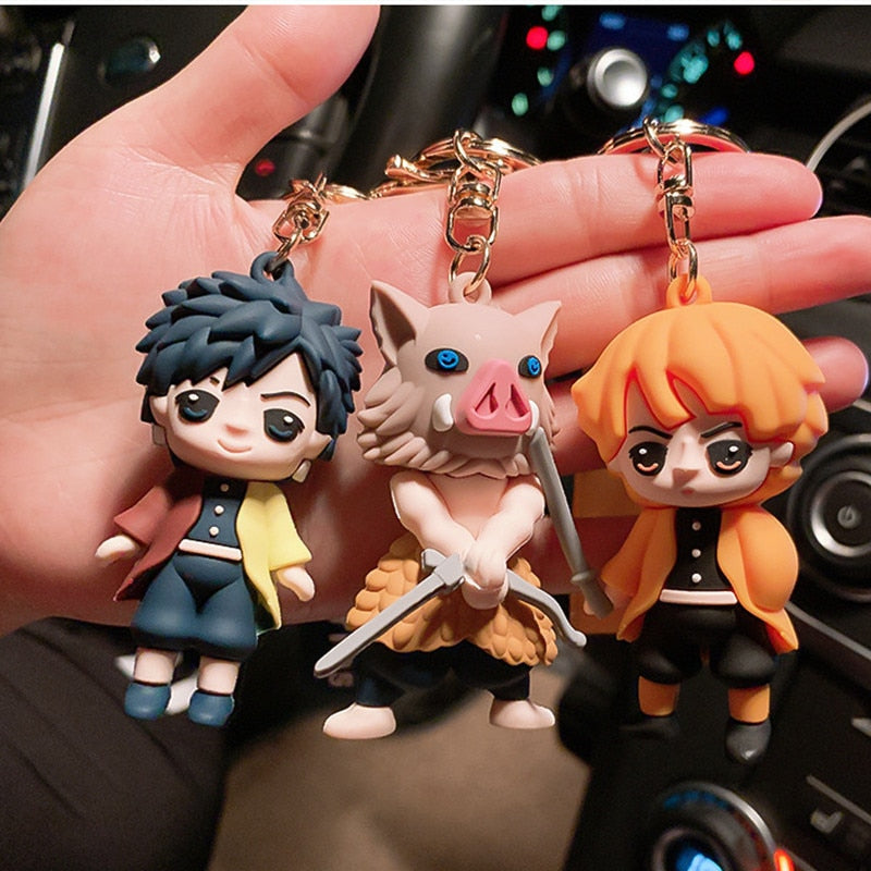 Anime Demon Slayer Figure Lanyards Anime Kamado Tanjirou Strap Holder Lanyard Nezuko Dolls Hanging Rope