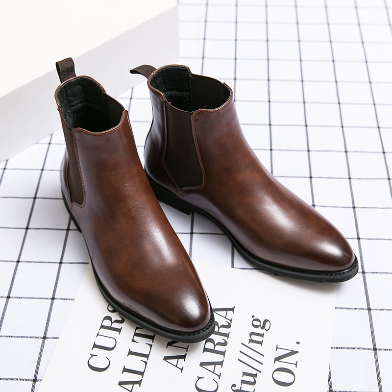 2023 Brand Leather Men Chelsea Boots Designer Italy Dress Boots Men Fashion Casual Warm Plush Business Ankle Boots Big Size 48