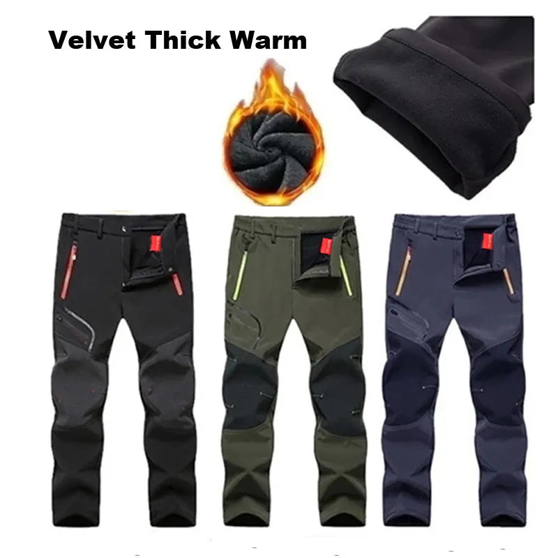 Men's Hiking Pants Softshell Outdoor Trousers Sports Camping Trekking Fishing Jackets Cycling Winter Climbing Oversized Elastic