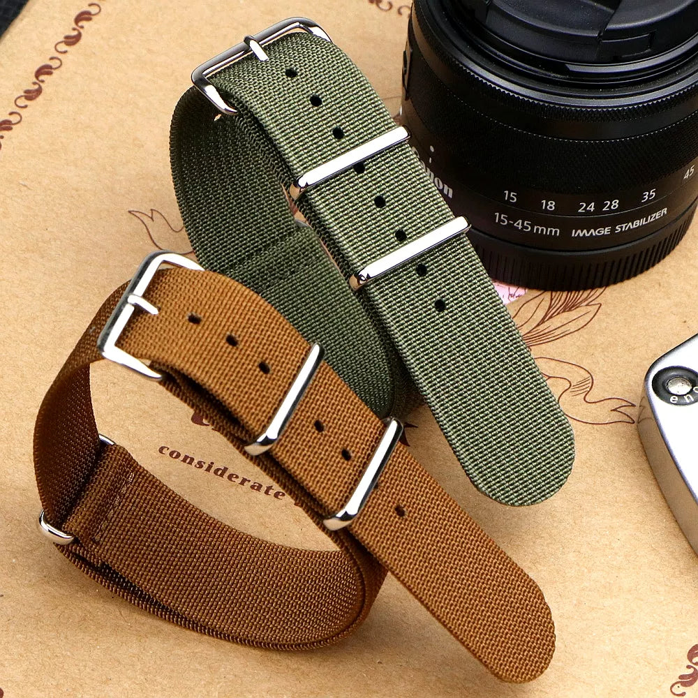 Ribbed Watch Strap 20mm 22mm 18mm Rugged Nylon Military Straps Retro Watchband Braid Ballistic Fabric Bands