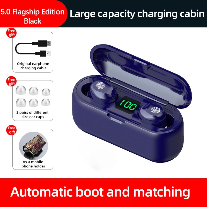 F9 TWS Bluetooth 5.0 Earphones 2000mAh Charging Box Wireless Headphone 9D Stereo Sports In-Ear Earbuds Headset HD Mic For Phone