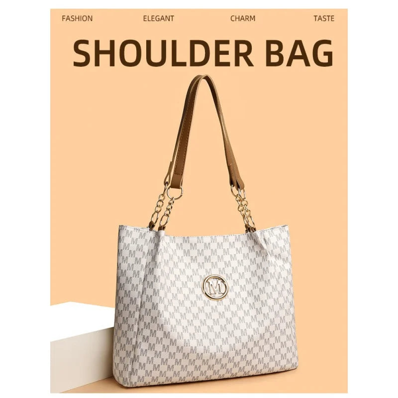Women's New Commuter Tote Bag Trendy Fashionable Single Shoulder Large Capacity Simple Vintage Print