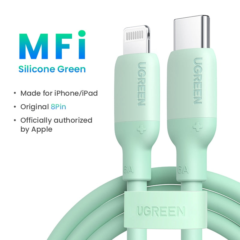 UGREEN MFi Silicone USB C to Lightning Cable 20W PD for iPhone 14 13 12 Pro Max Fast Charging for Phone Type C Cable