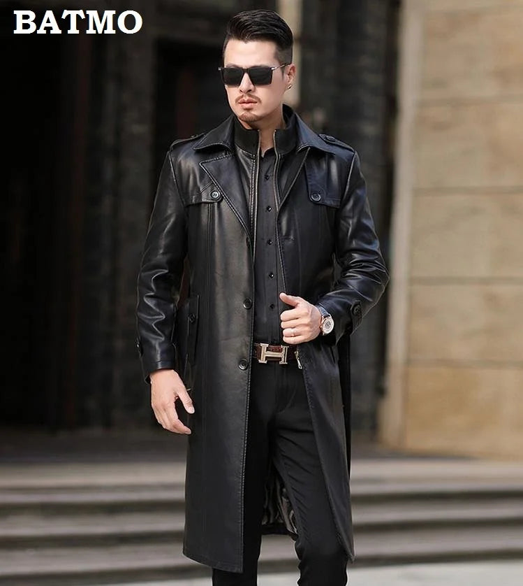 2023 new arrival autumn&winter real Leather thicked trench coat men,Leather jacket men,Long Overcoat plus-size S-5XL
