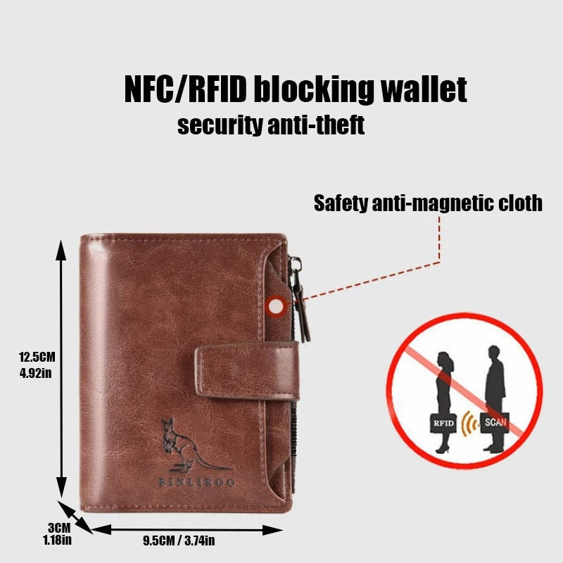 2021 Fashion Men's Coin Purse Wallet RFID Blocking Man Leather Wallet Zipper Business Card Holder ID Money Bag Wallet Male