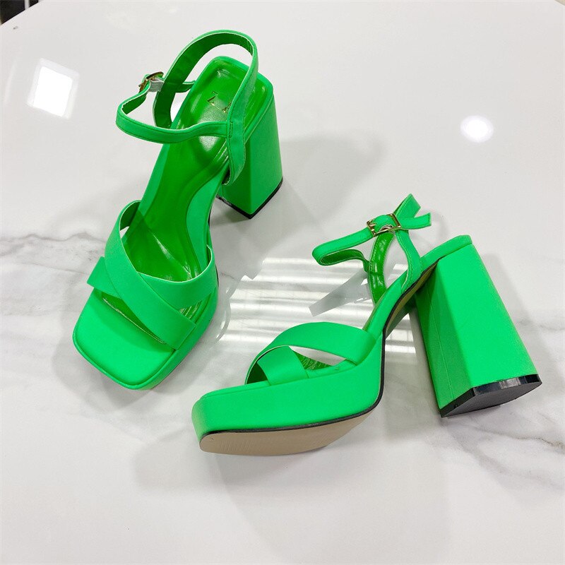 2022 Brand New Great Quality RosyRed Platform Chunky High Heels Women Shoes Elegant Party Lady Trendy Summer Ankle Strap Sandals