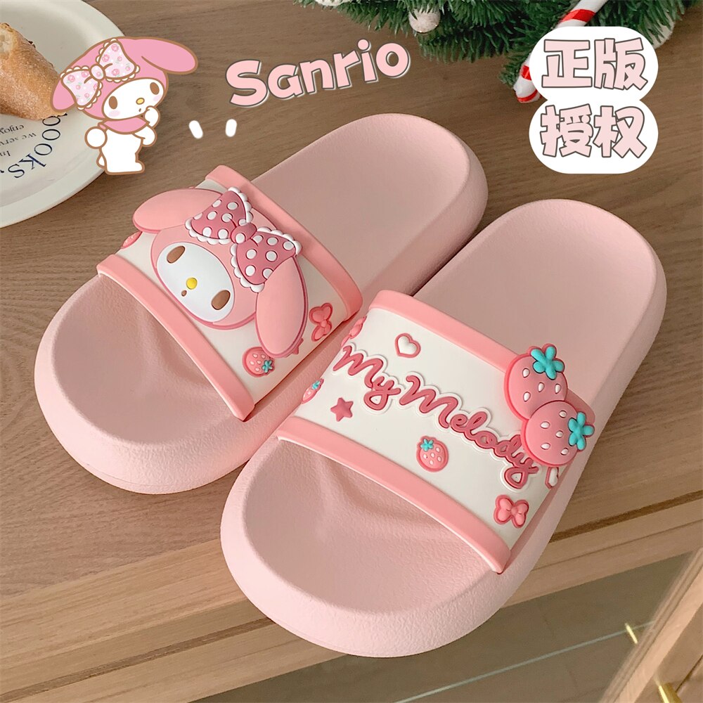 Simple Hello Kitty Anime Cartoon Pink Songgao Sandals Slippers Wedge Heel Clip Feet Thick Bottom Non-Slip Slippers Kids Gifts