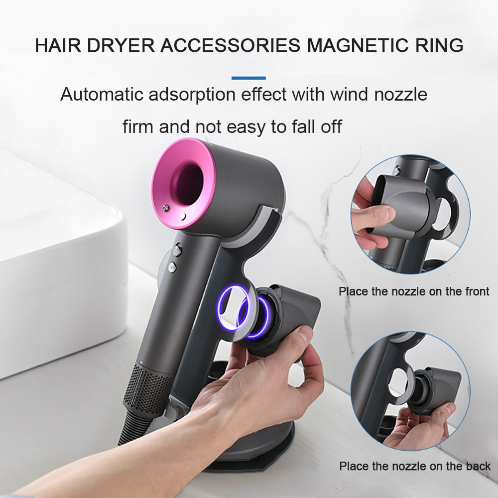 Hairdryer Stand for Dyson Hair Dryer Compatible Vertical Storage Rack Galvanized Steel Sheet Material Automatic Suction Nozzle