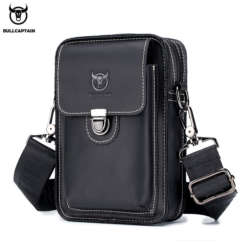 BULLCAPTAIN Crazy Horse Leather Male Waist Pack Phone Pouch Bags Waist Bag Men's Small Chest Shoulder Belt Bag Back Pack YB075