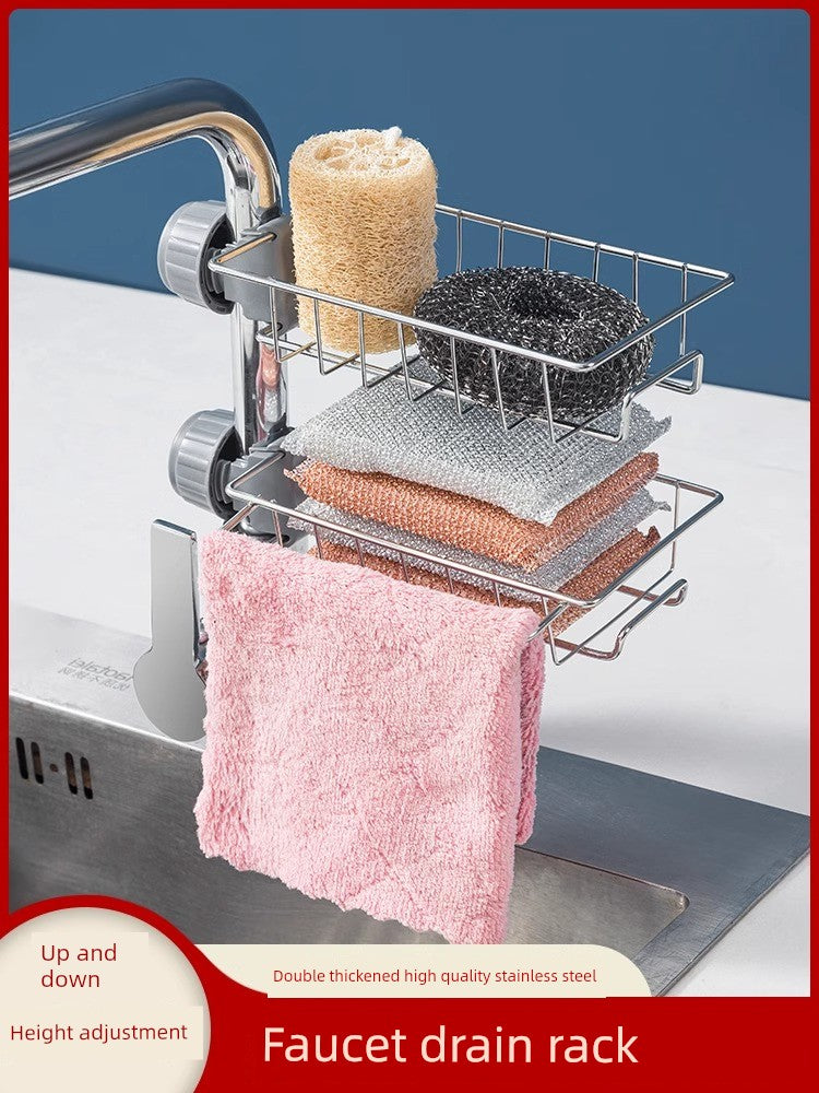 Stainless Steel For Home Sponge and Cloth Racks Hanging on a Faucet
