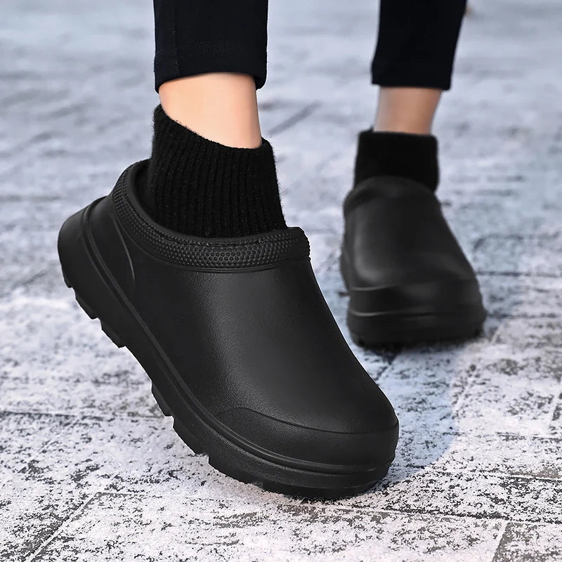 2023 Winter Fur Hotel Kitchen Men Women Non-slip Waterproof Oil-proof Work Cotton Cook Chef Garden Beach Shoes Plus Size 37~46