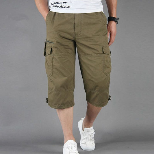 New Calf-Length Pants Men Summer Multi Pocket Loose Casual Cargo Pants Cotton Short Pant Mens Joggers Troursers Plus Size M-5XL