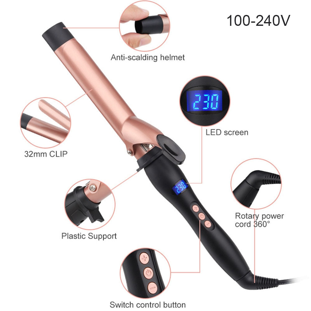 Hair Curler Curling Iron with Tourmaline Ceramic Coating Wand Anti-scalding Insulated Tip Salon Curly Waver Maker Styling Tools