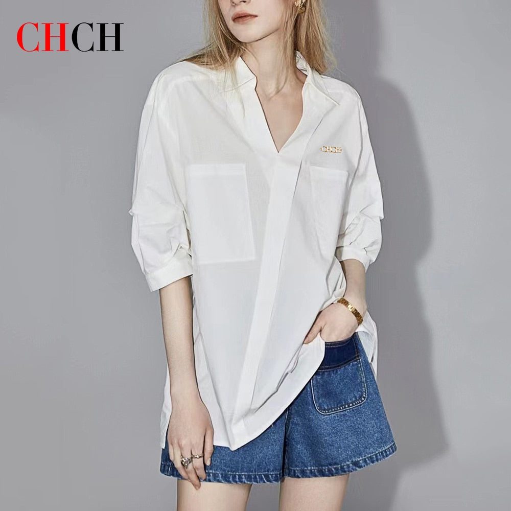 CHCH Fashion New Designer Style Shirt Women's 2023 Long Sleeve Loose Thin Light Luxury Top Women's Shirt