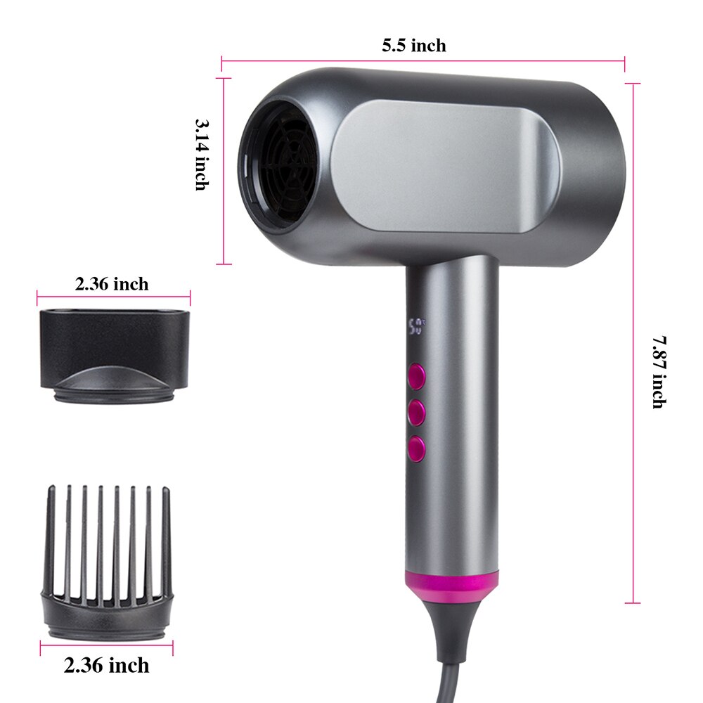 Anion Hair Dryer Hot and Cold Strong Wind Blower Powerful Smart Control Blow  5Speed 2 Gear Heat Setting  Care  Nozzle