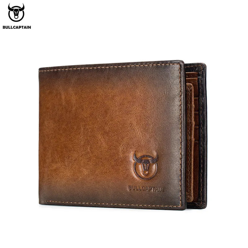 BULLCAPTAIN RFID Blocking Men's Leather Wallet Bifold Slim Wallet Multi-card Card Holder ID Wallet QB 05