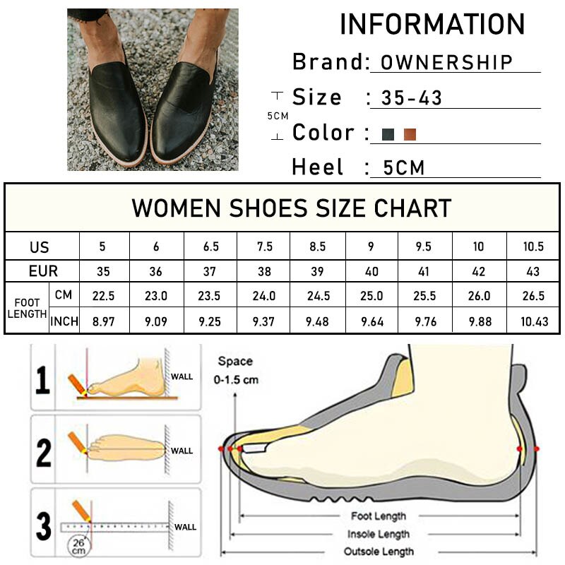 Woman Mid Thick Heels 2021 Women Leather Sewing Slipper Ladies Round Toe Women&#39;s Slip On Female Comfortable Shoes Plus Size 43