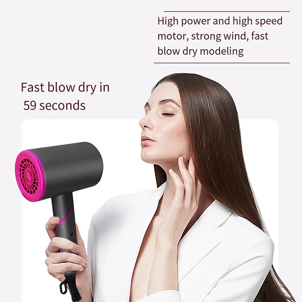 Foldable Handle Hair Dryer Hot and Cold Strong Wind Powerful Negative Ion Blower 2 Air Collecting 1 Diffuser Nozzle for Travels