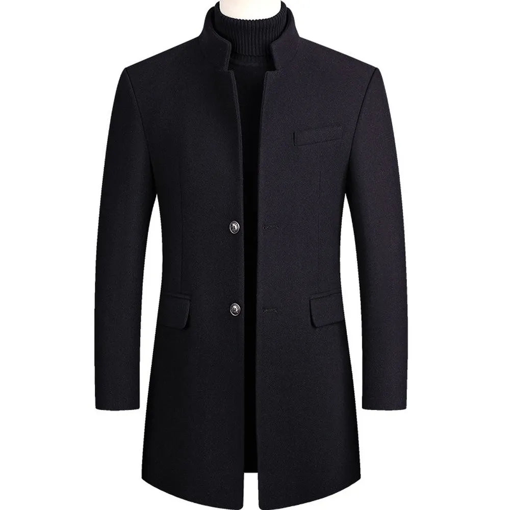New Winter Fashion Men Slim Fit Long Sleeve Cardigans Blends Coat Jacket Suit Solid Mens Long Woolen Coats