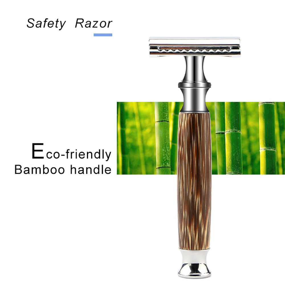 Old-fashioned Manual Control Razor Safety Fits All Double Edge Contains 5 Blades Eco Friendly Shaving Made Of Bamboo&amp;Zinc Alloy