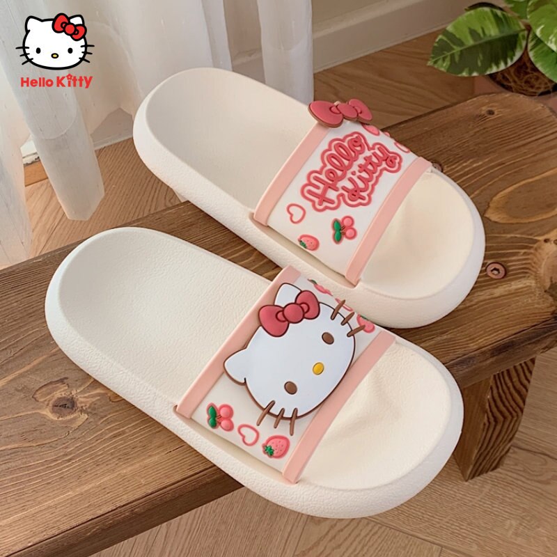 Simple Hello Kitty Anime Cartoon Pink Songgao Sandals Slippers Wedge Heel Clip Feet Thick Bottom Non-Slip Slippers Kids Gifts