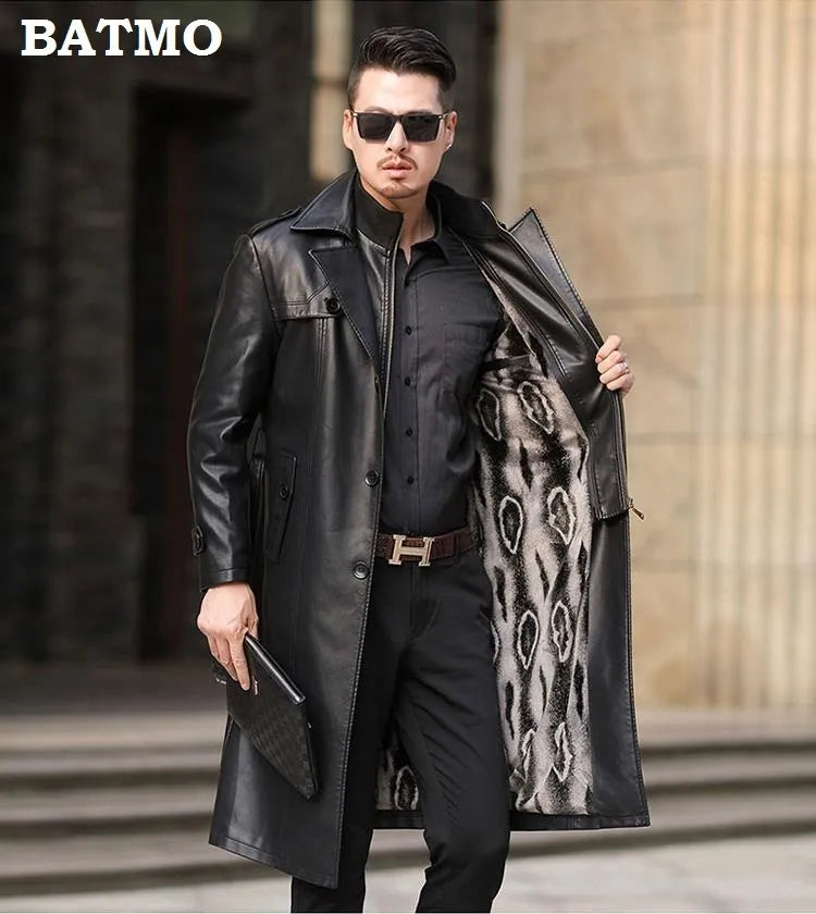 2023 new arrival autumn&winter real Leather thicked trench coat men,Leather jacket men,Long Overcoat plus-size S-5XL