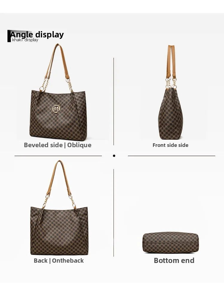 Women's New Commuter Tote Bag Trendy Fashionable Single Shoulder Large Capacity Simple Vintage Print