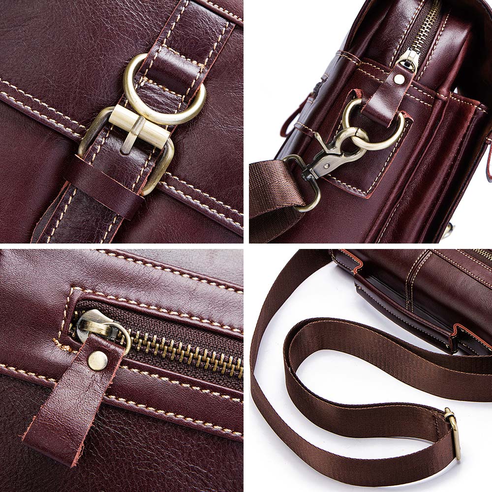 HUMERPAUL Genuine Leather Men's Crossbody Shoulder Bag Vintage Cowhide Messenger Bag For Men Casual High Quality Handbag